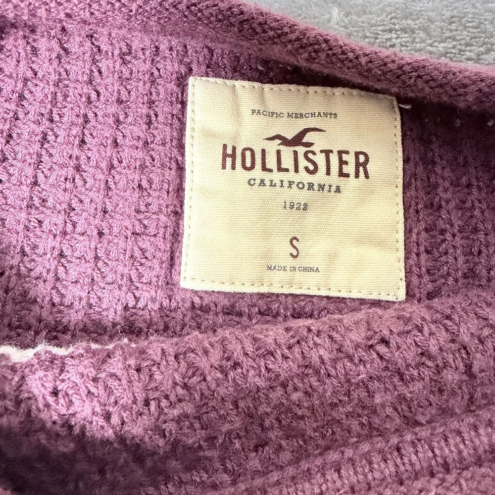 Hollister Womens Small Waffle Knit Striped Sweater Maroon White Pullover